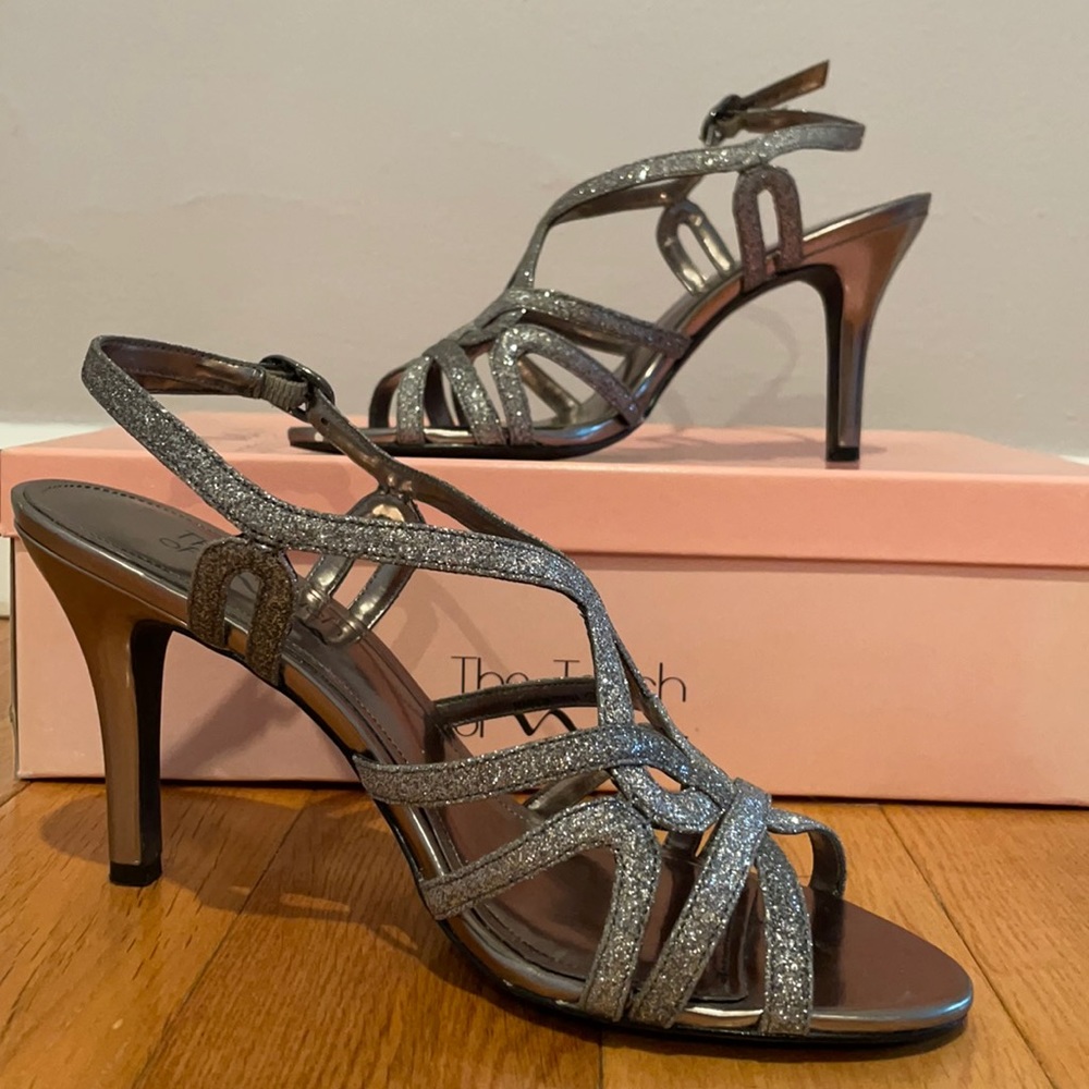 Touch of Nina Strappy Gunmetal Glitter Heels